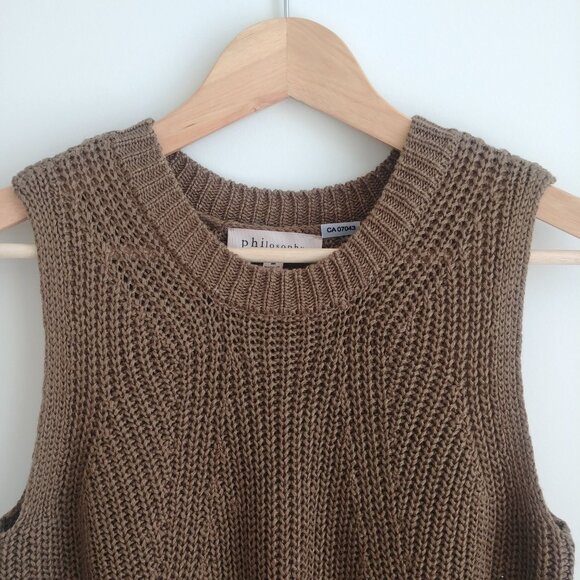 Philosophy sleeveless thick knit sweater olive brown Medium - Picture 5 of 16